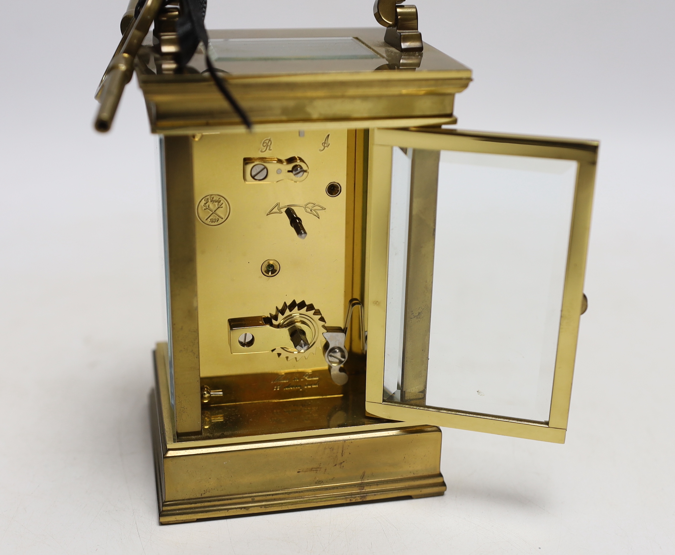A French brass cased carriage timepiece